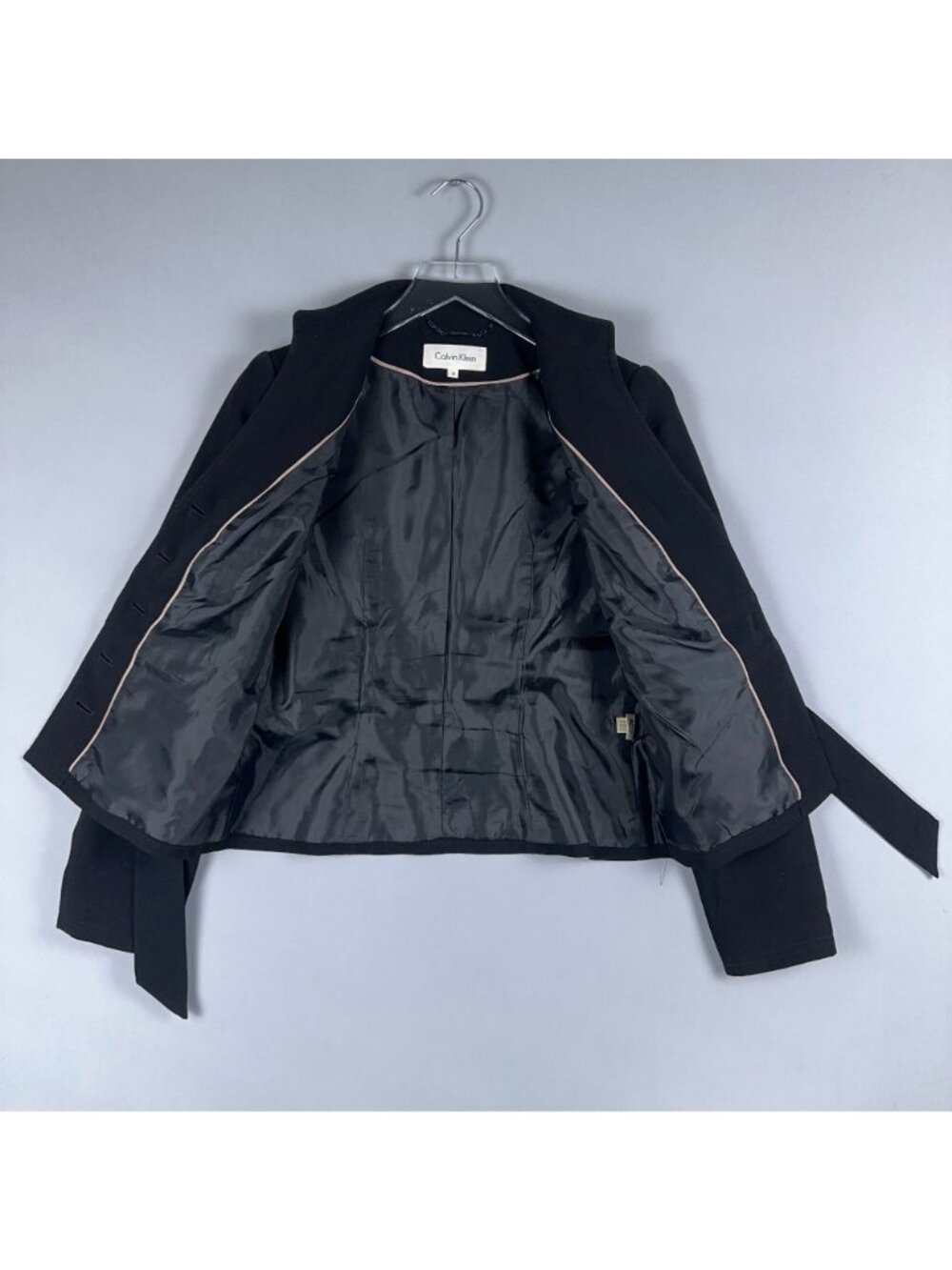 Calvin Klein Blazer Jacket Womens Size 4 Black Belted Button-Front Office Wear - Picture 4 of 12